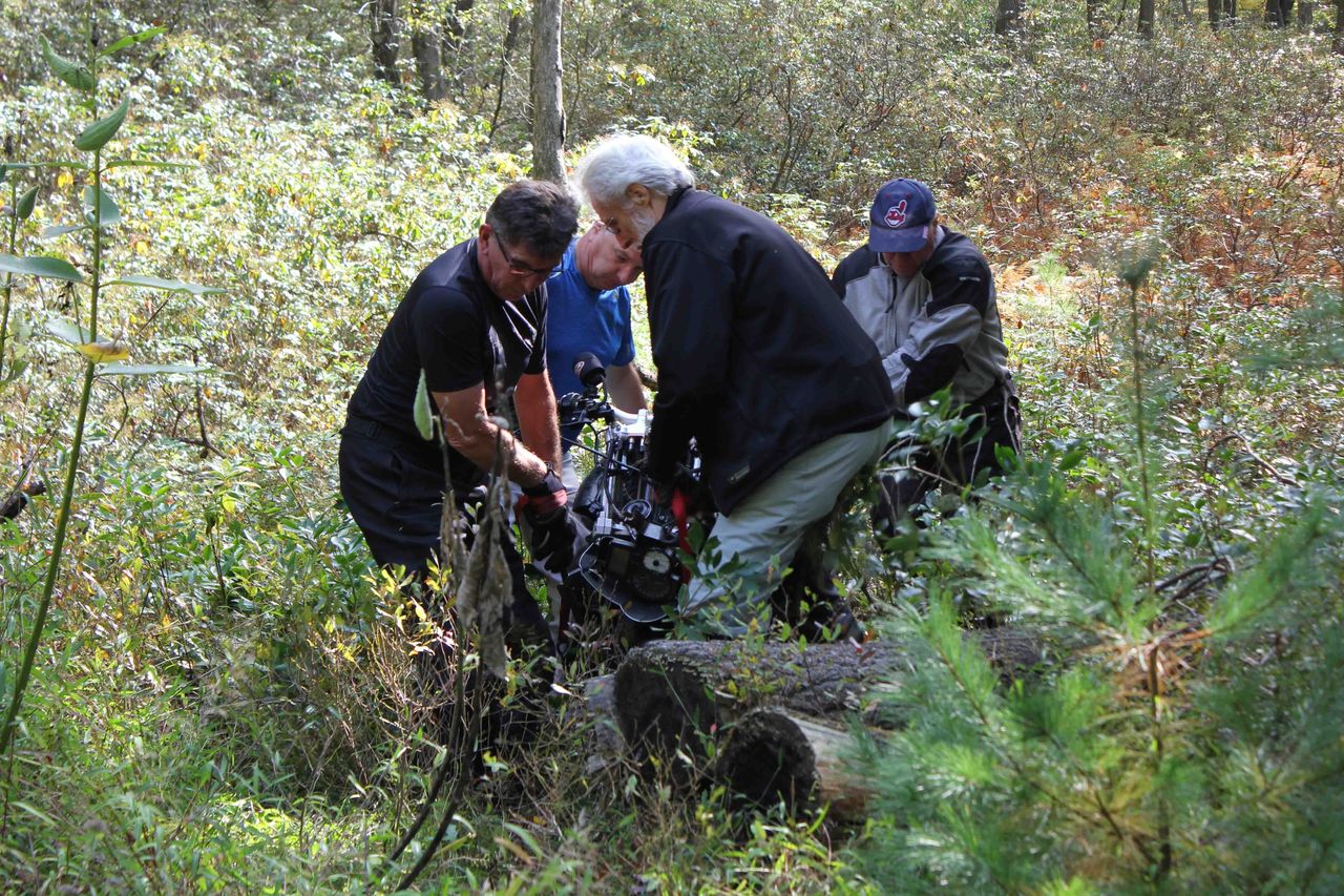 It took four guys to carry the F800R out of the forest 